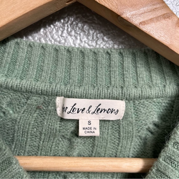 For Love & Lemons Sydney Sweater in Sage Green Size Small Cable Knit Cropped - Picture 5 of 8
